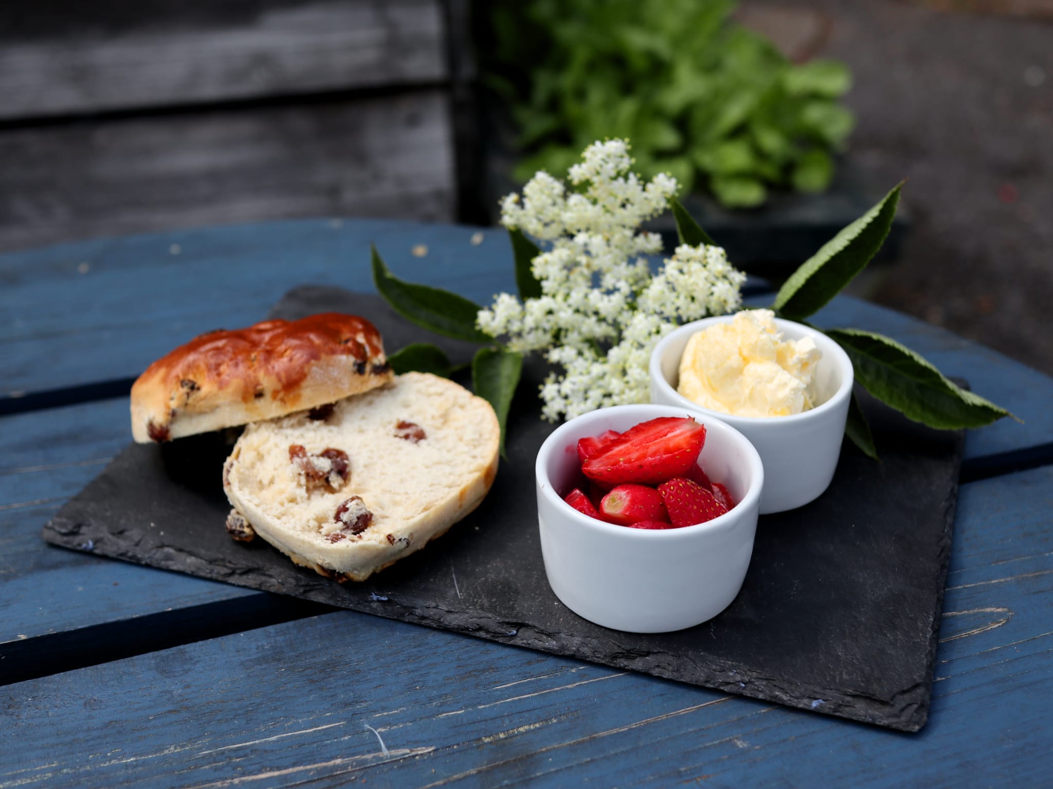 Cream tea with fresh strawberries.