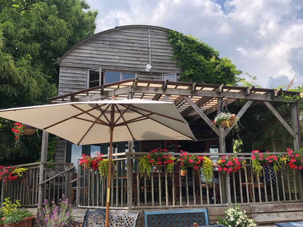 The view of The Kitchen and dining terrace from outside.
