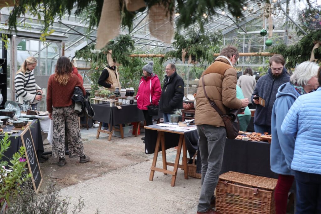 Customers browsing the stalls