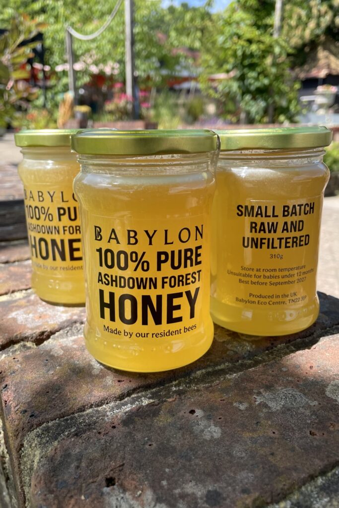 Our jars of honey available to buy at Babylon.
